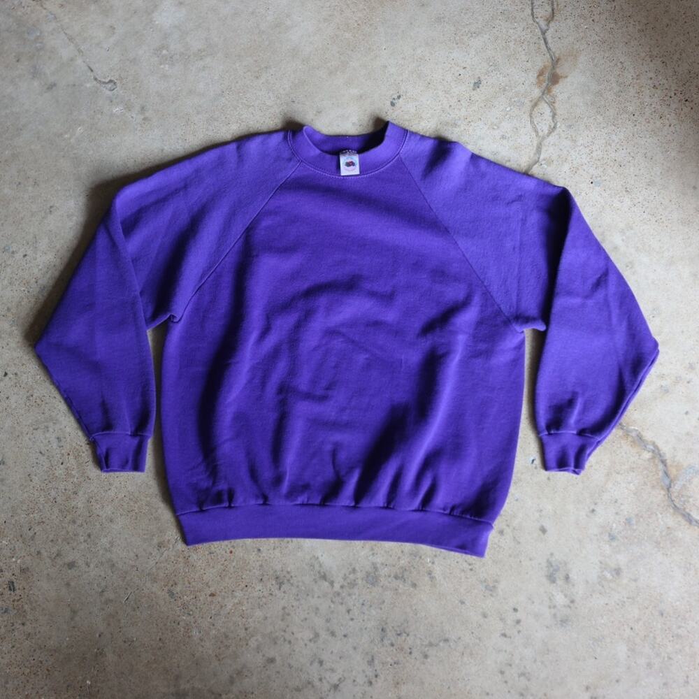 Vintage 80s 90s Fruit of the Loom Purple Crewneck Sweatshirt Made USA XL